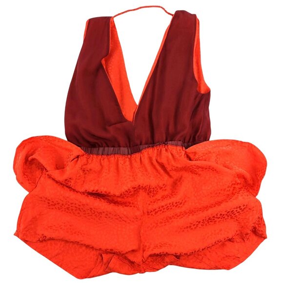 Roseanna Orange Leopard Print Romper 100% Silk Deep V Neck Large EU 40 France - Picture 5 of 8